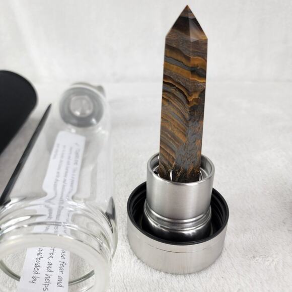 Pure Essence Tiger Eye Natural Stone Infused Glass Water Bottle 20 oz. NWT - Picture 4 of 5